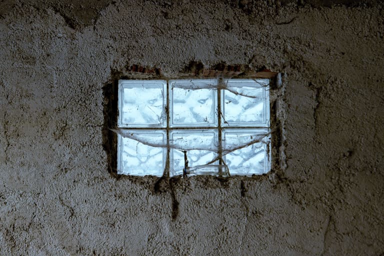 A small window in a ruined collective farm